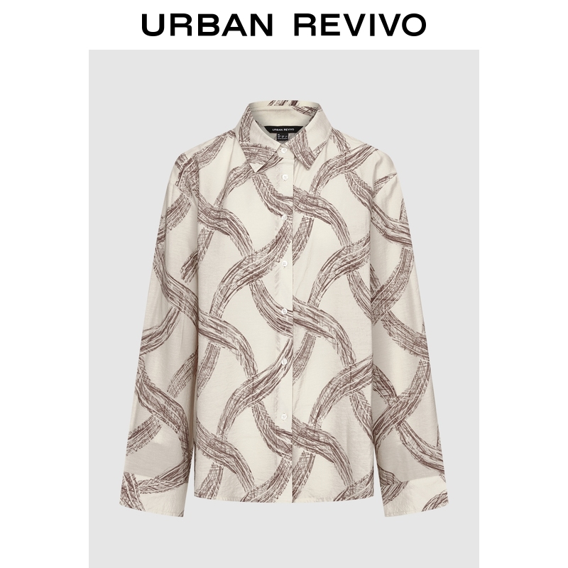 UR2025秋季新款女装休闲设计感撞色图案开襟衬衫UWU250009