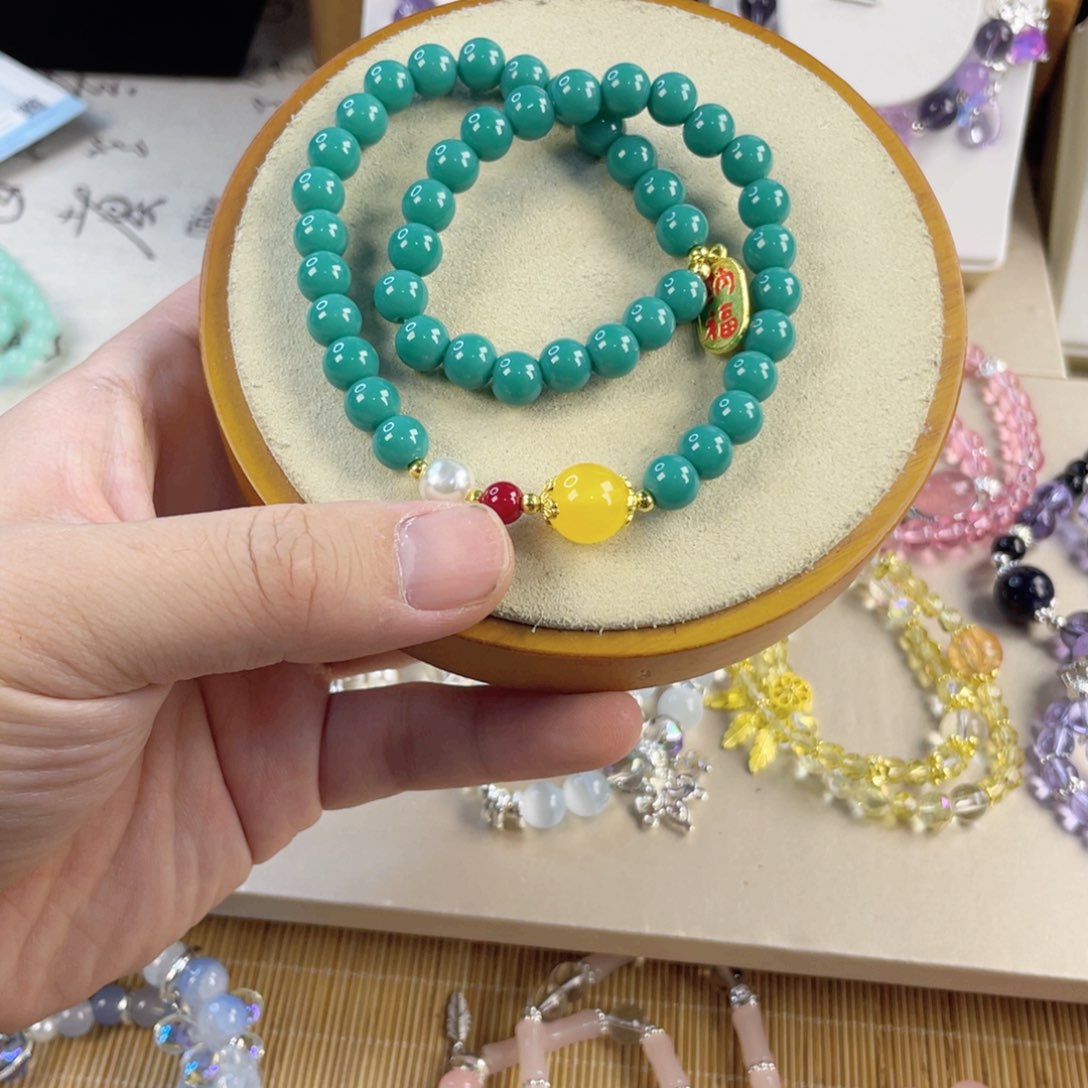 水晶手串银S800镀金镶嵌