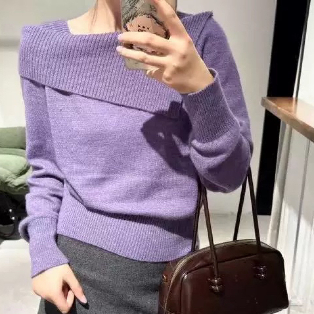 【XIAOHUIHUI】高级感羊绒+羊毛亮丝一字肩毛衣
