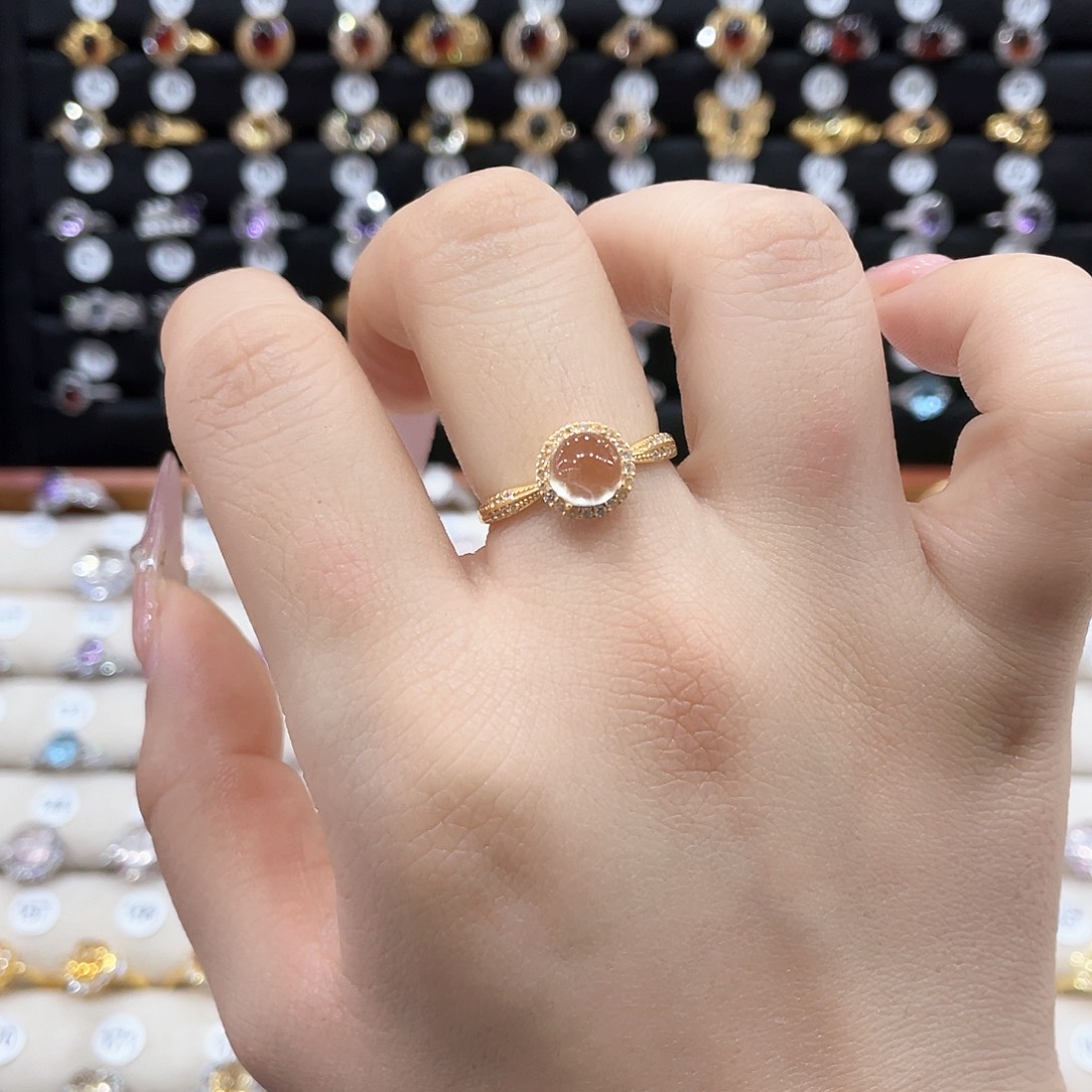 黄晶戒指女银S925镶嵌