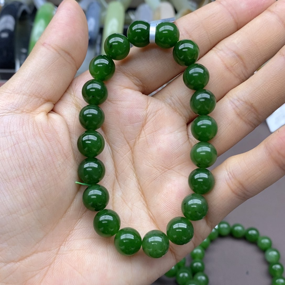 和田玉手串未镶嵌明**光卡10