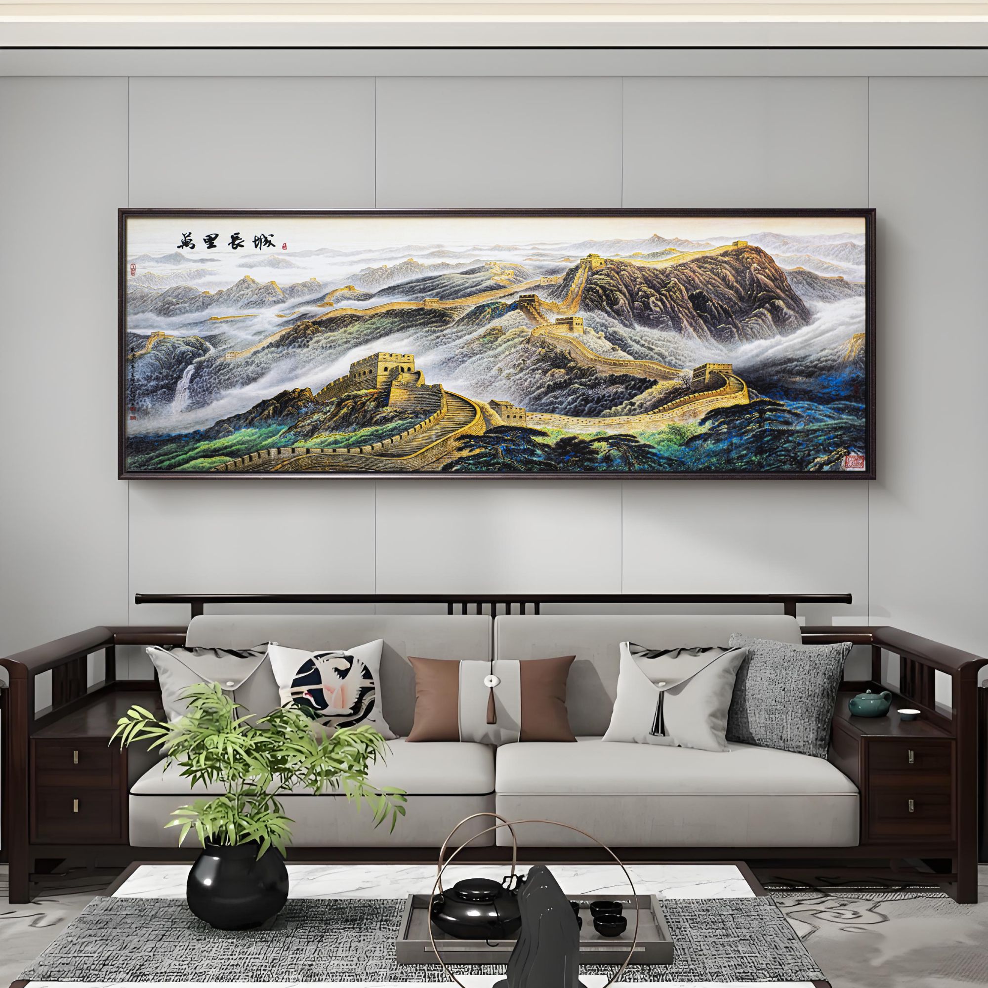 【展会定制】皮雕烫金立体长城装饰画客厅沙发背景挂画长城70200