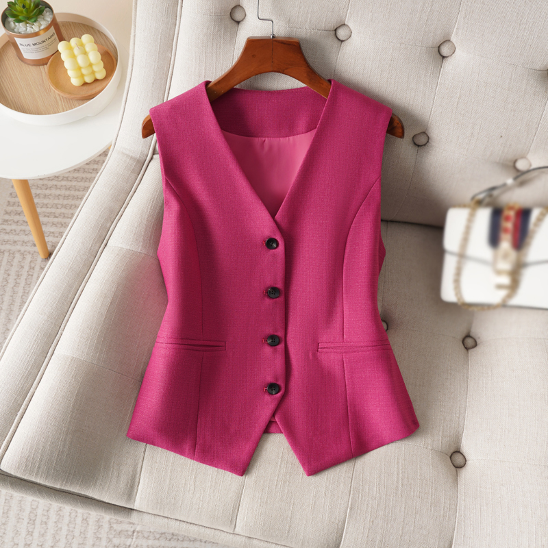 春秋V领马甲女短款V领西装马夹内外搭时尚通勤轻熟风单排扣背心