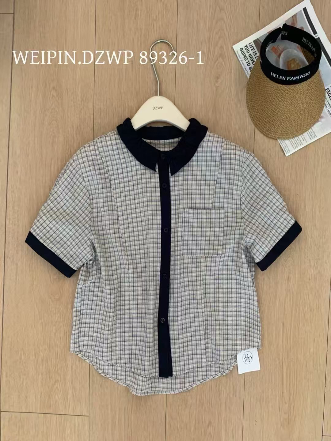 6602 夏季新款小翻领格子通勤短袖衬衫