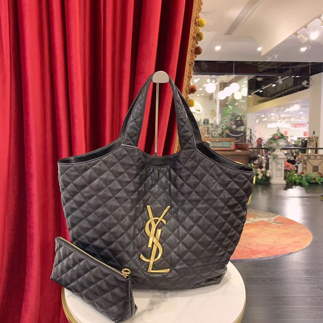 95新 YSL/圣罗兰 GGS圣罗兰icare加大号黑金羊皮34677164