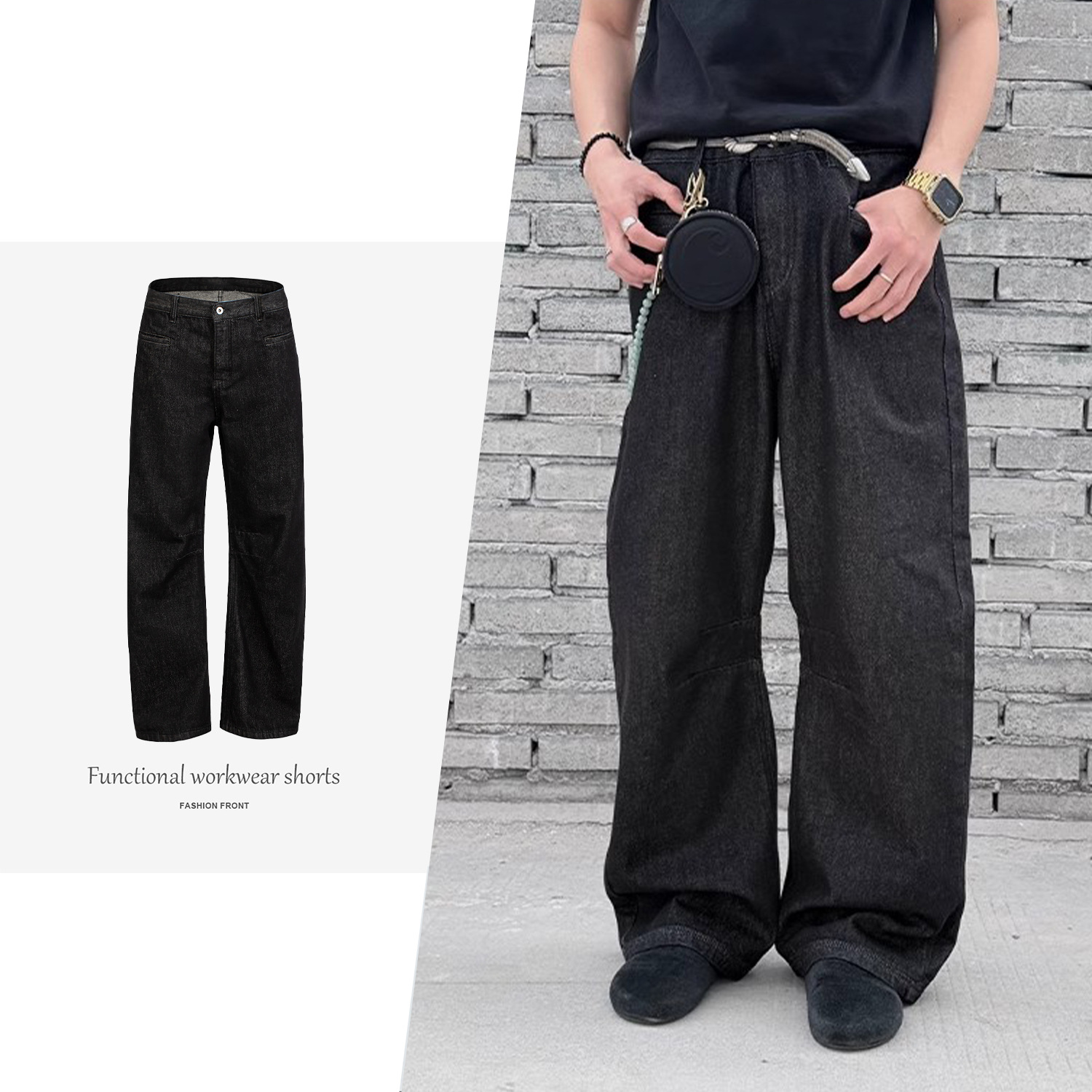 休闲【CSMY】ZOZO Resin Jeans树脂复古美式弯刀阔版原牛牛仔裤男