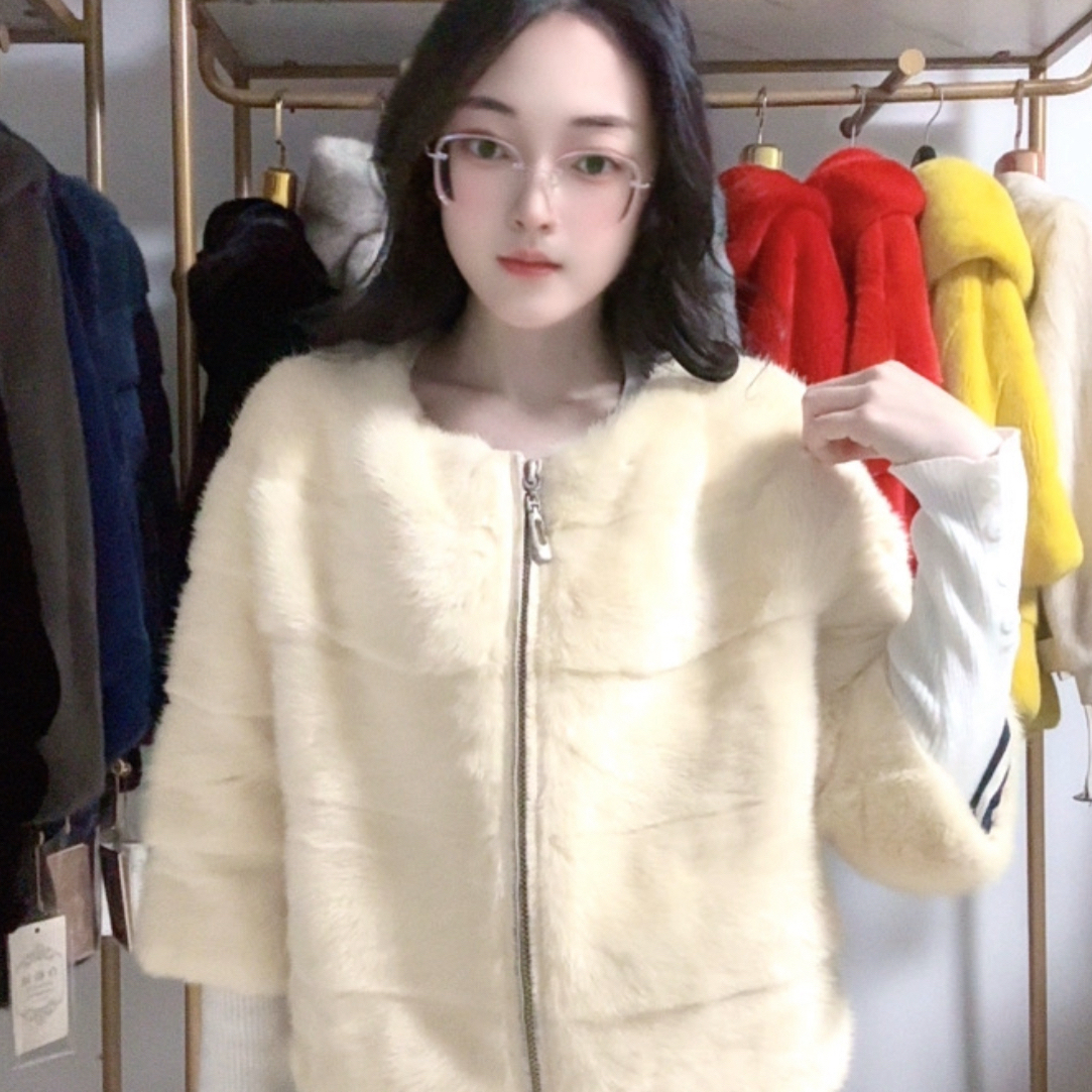 秋冬新款天鹅绒整貂皮草大衣女年轻时尚款