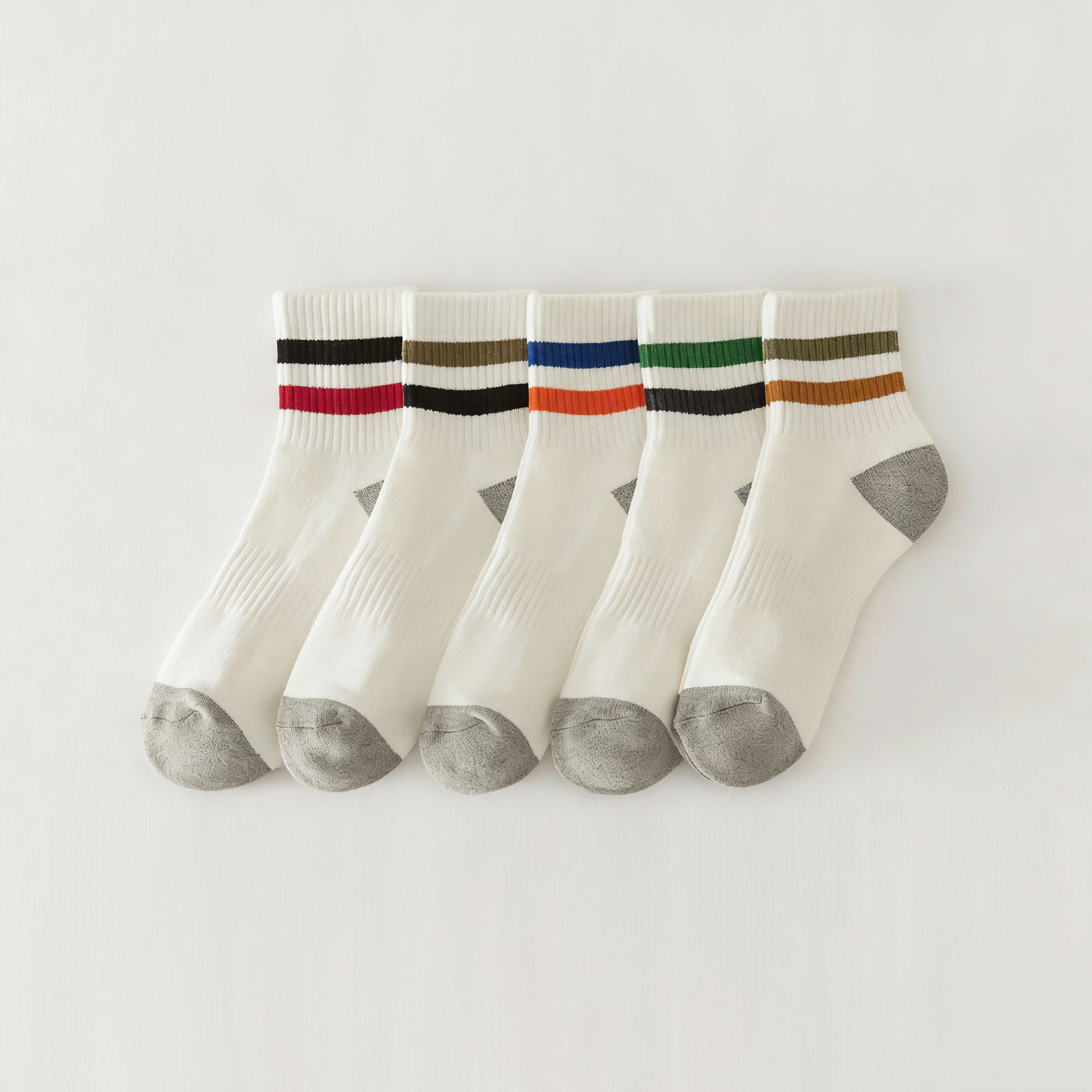 【5双】毛巾底。棉袜双杠毛圈袜四季袜男士中筒袜条纹彩色男袜子加厚