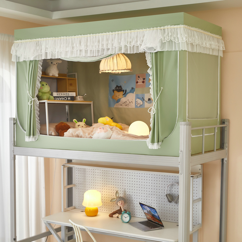 新品浮力升级透气植绒环保强遮光蕾丝花边床帘款学生宿舍单人蚊帐