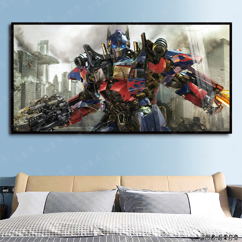擎天柱变形金刚高清挂画网吧电竞房横款卧室装饰画客厅挂画
