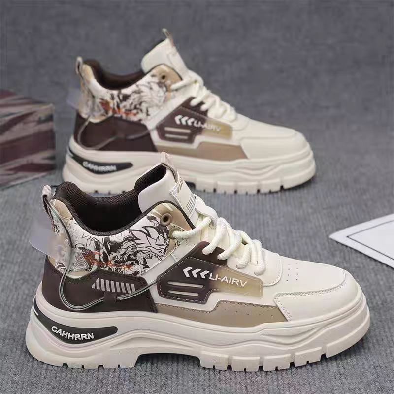 马丁靴男秋季2025新款高帮板鞋透气休闲男士潮流平板厚底潮鞋D111