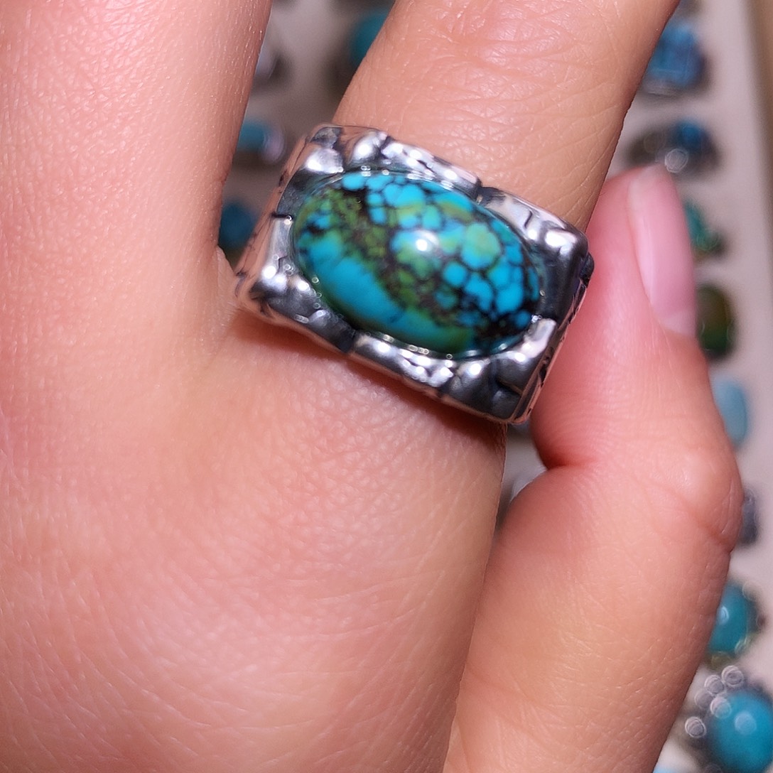 绿松石银S925镶嵌戒指