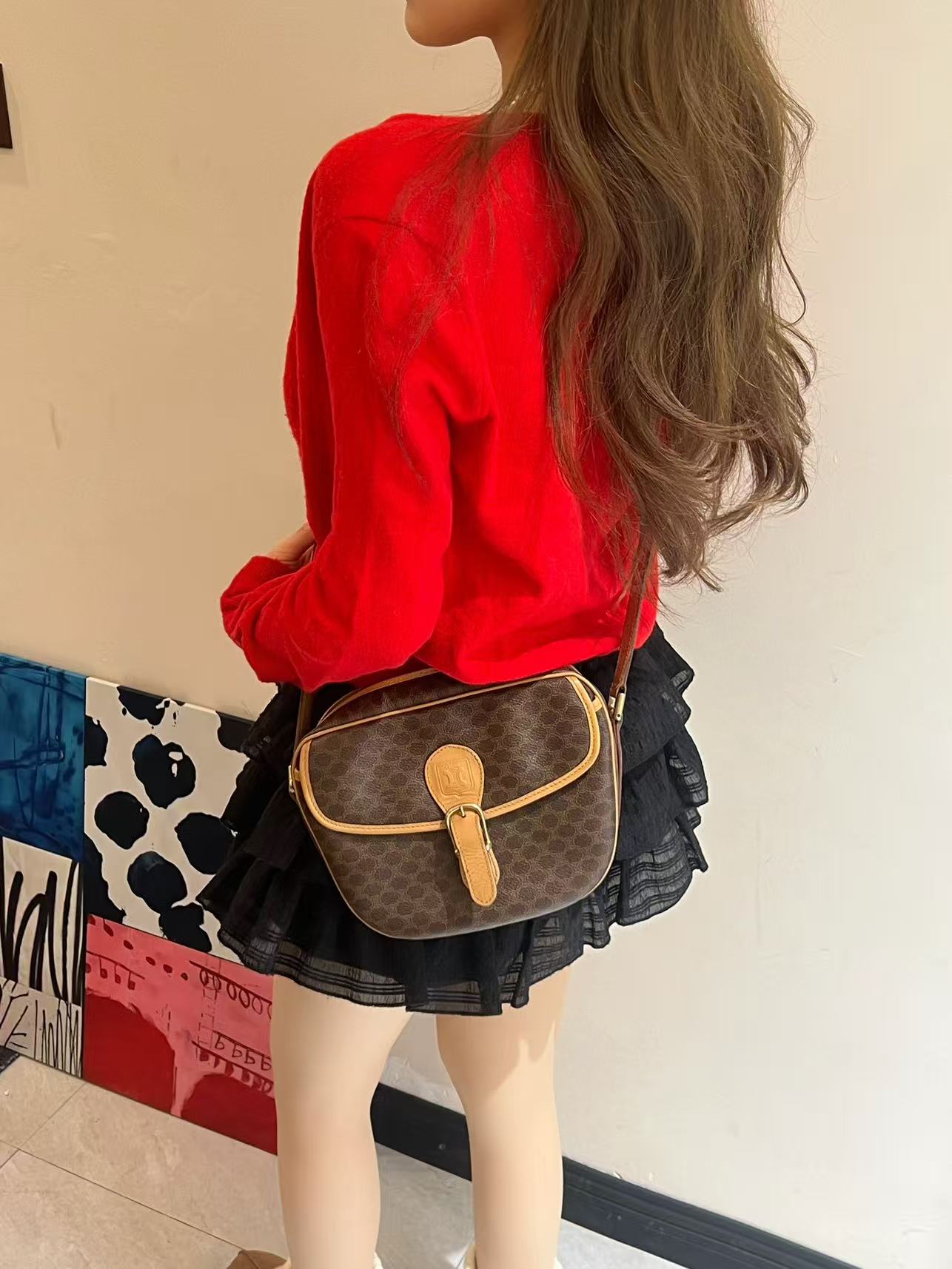 95新 Celine/思琳 老花马鞍包/斜挎包