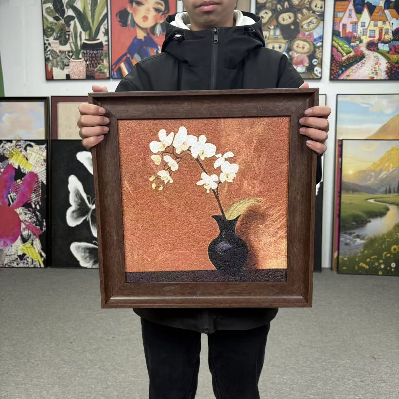 新中式古典兰花图砂岩装饰画适合客厅餐厅书房茶室4040
