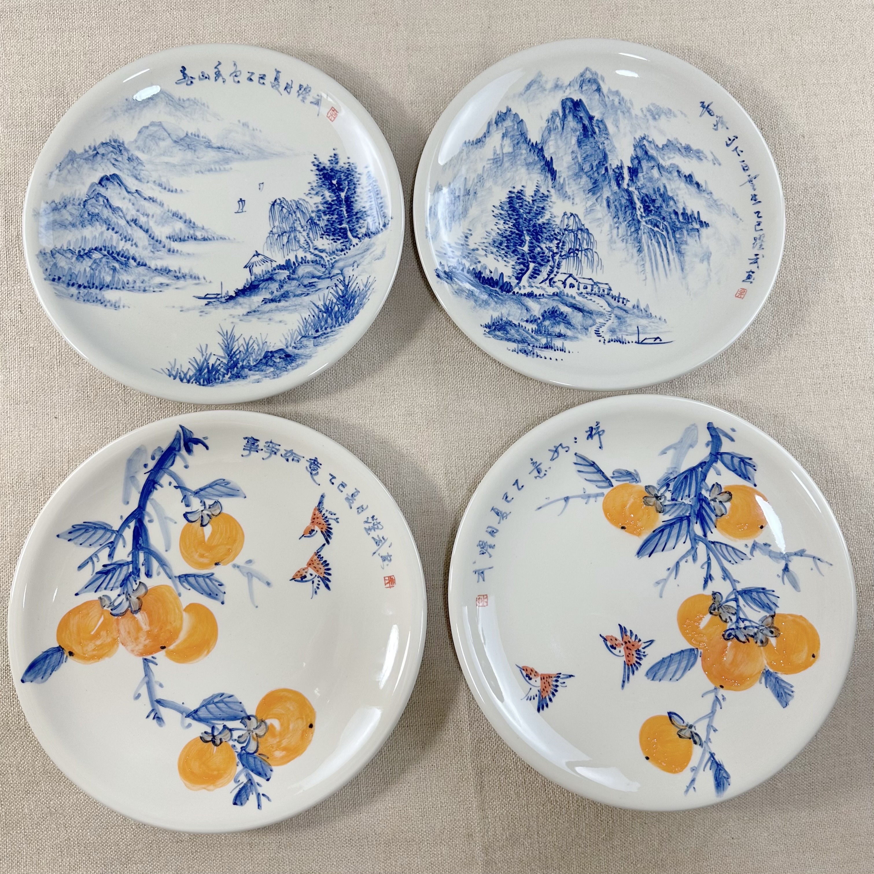 盛凌青花非遗手工高温釉下彩大师手绘10.5英寸赏盘