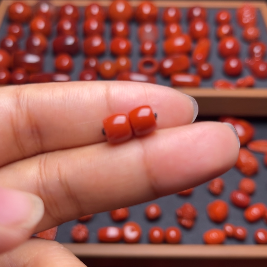 南红玛瑙配饰未镶嵌直切卡7mm对珠