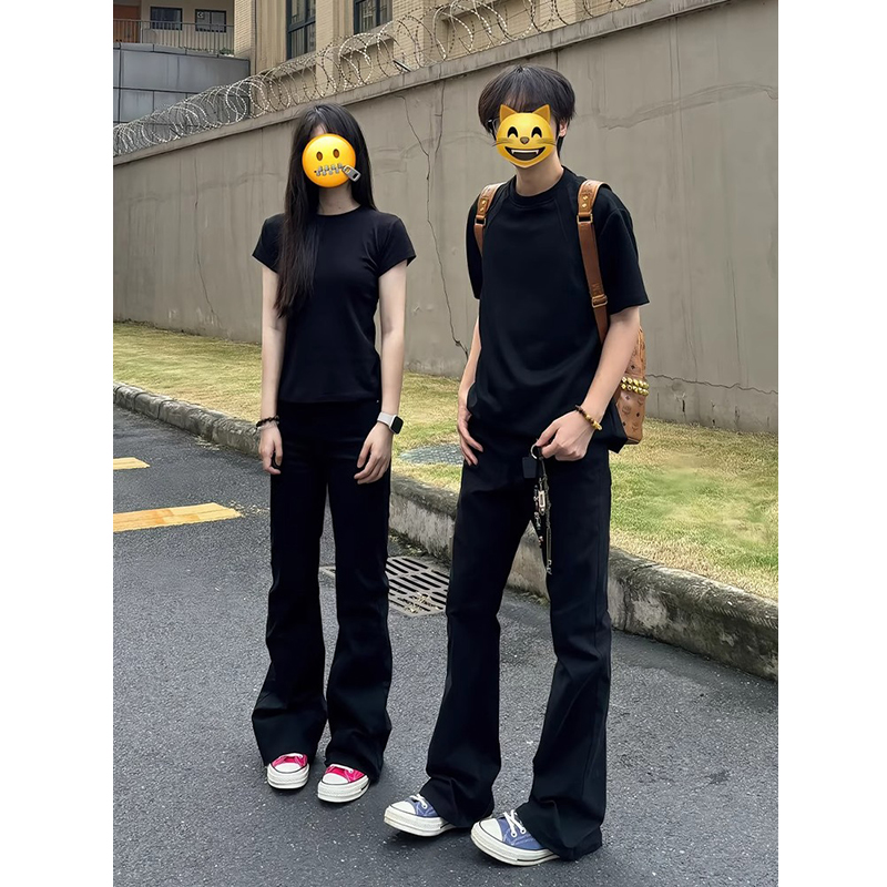 黑色牛仔裤男弹力显瘦美式vibe风裤子cleanfit修身窄版直筒微喇裤