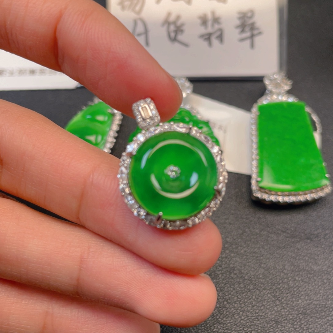 吊坠(不含链)银S925镶嵌翡翠