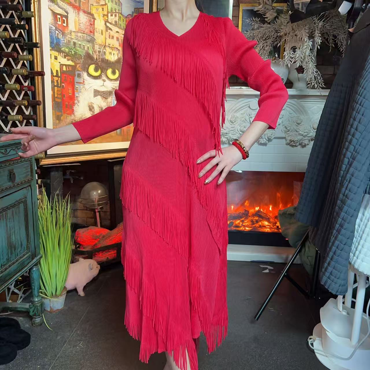 【清仓】欧洲站2025秋冬褶皱气质高档端时尚显瘦净版欧版连衣裙XY