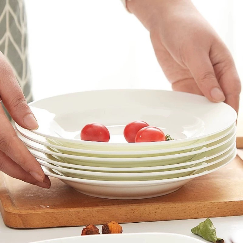 景德镇骨瓷纯白菜盘子餐具家用盘子圆盘防烫餐盘深盘创意草帽盘碟