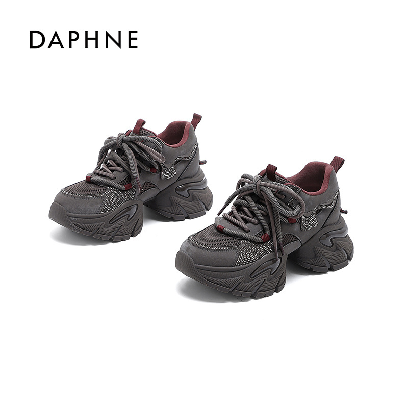 达芙妮时尚潮流系带女鞋2025秋季上新百搭休闲水钻厚底老爹鞋女RR