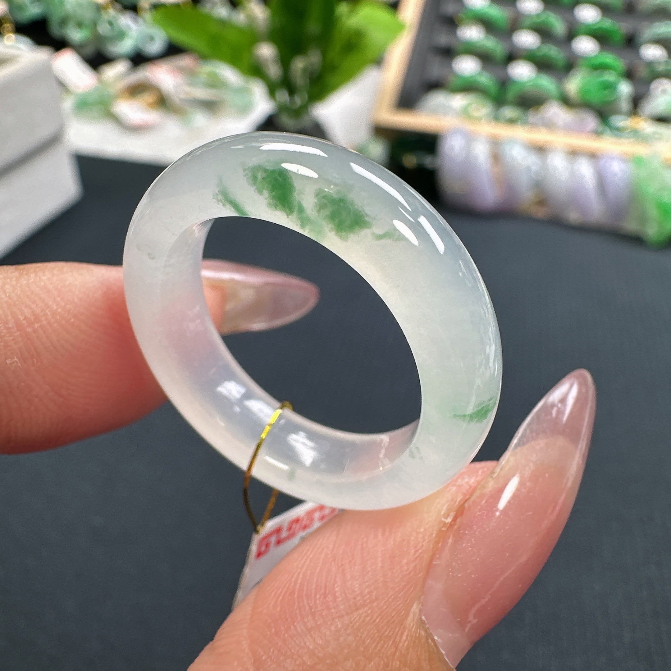 A7233缅甸纯天然A货翡翠冰飘花21号圈口戒指 内径19.5*6.2*4.2