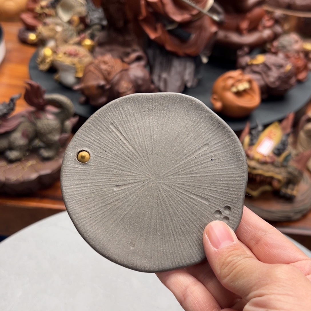 茶宠紫砂青大饼壶承紫砂