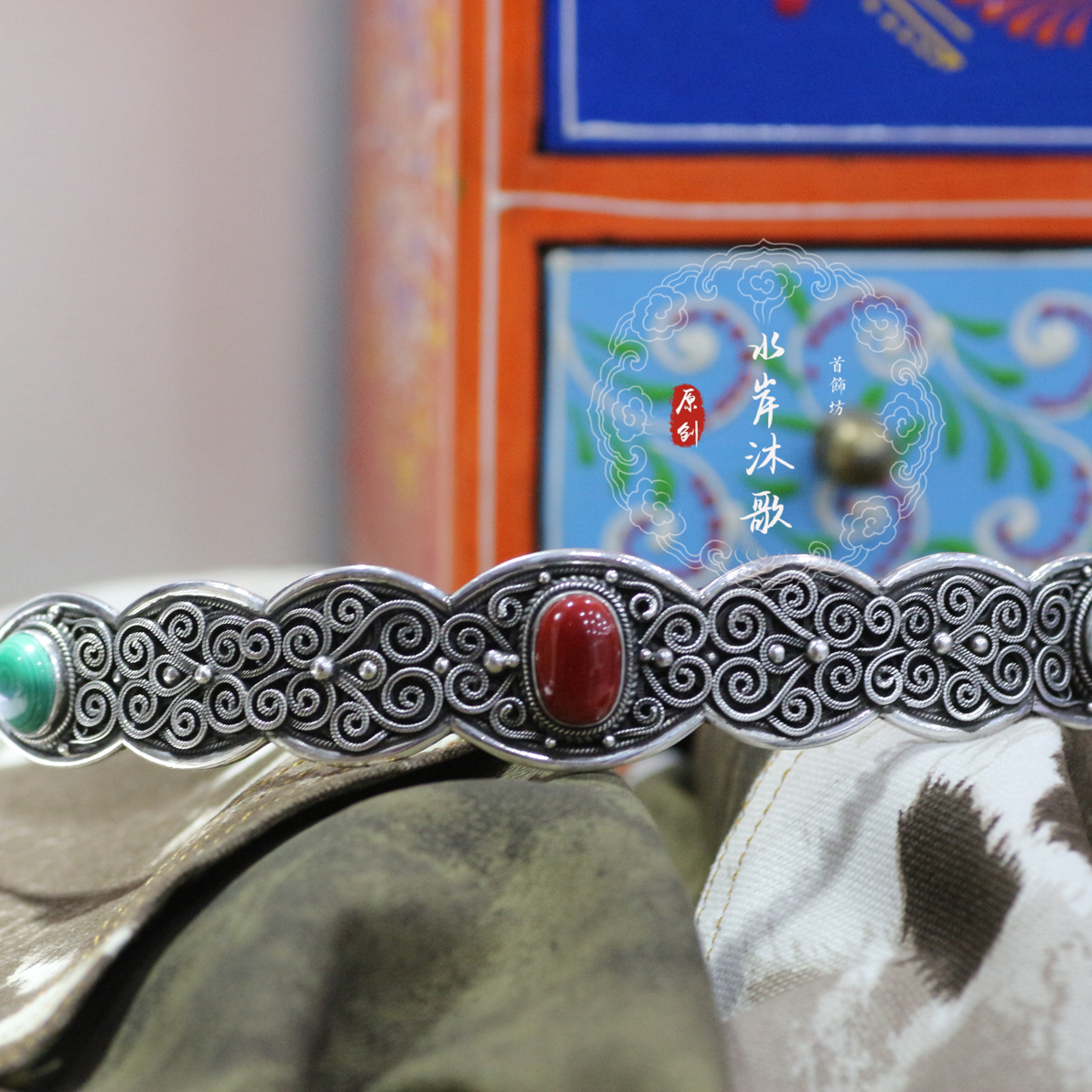 卡卡旭日蒙古元素纯银发箍发卡发饰3980