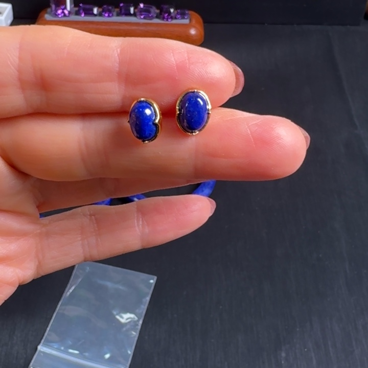 【闪购商品】青金石耳饰银S925镀金镶嵌7iuuiiiiui
