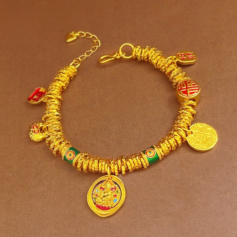 【矿金手工制作】烧蓝黄财神胖福盘缠手链福字路路通国风手串
