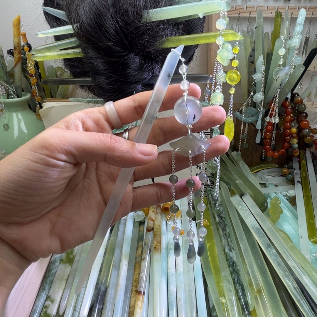 蛇纹石玉发饰合金炸