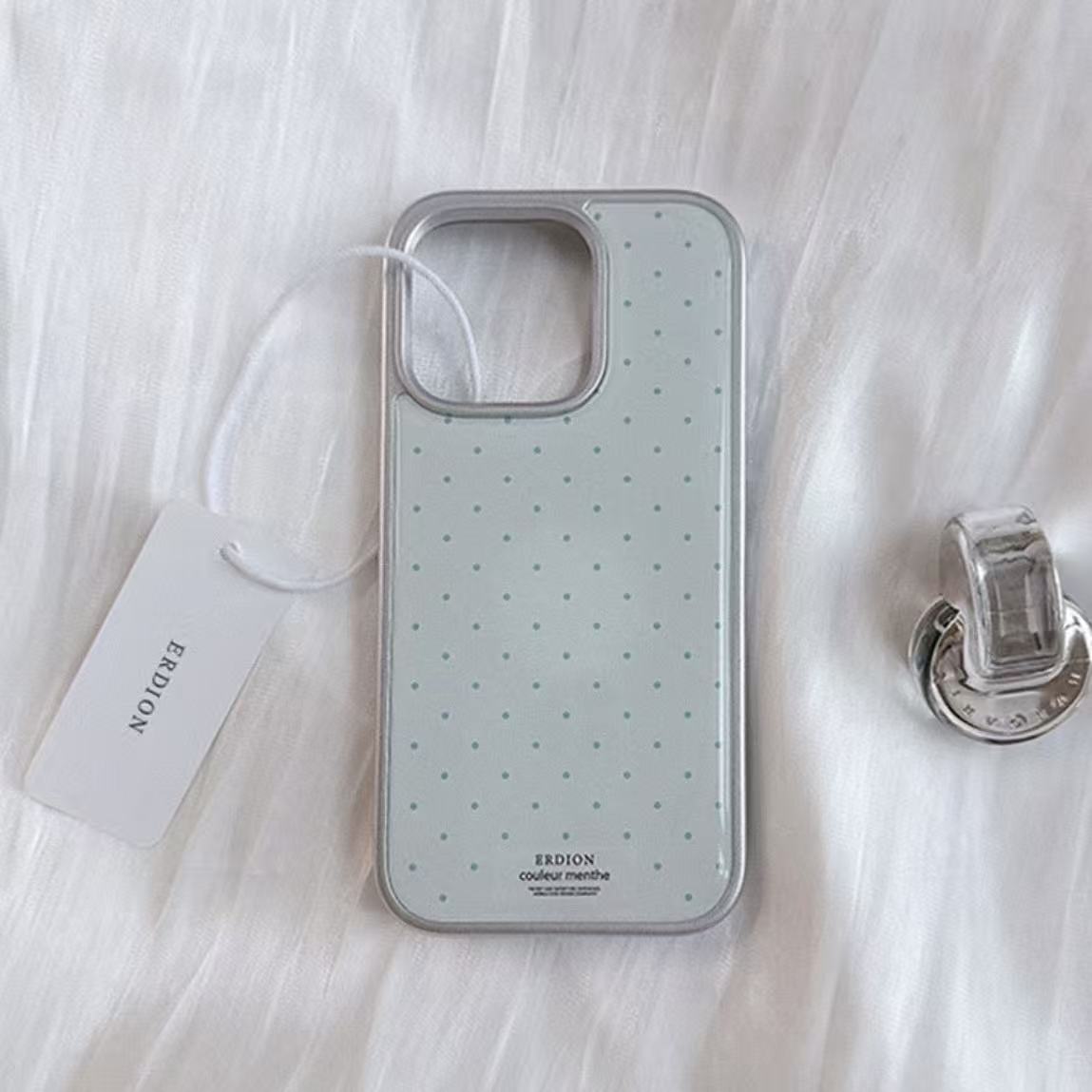 银边滴胶绿白底波点适用苹果17promax/iPhone17/16/15/14/手机壳