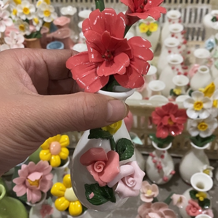 瓷片纯手工陶瓷花摆件瑕