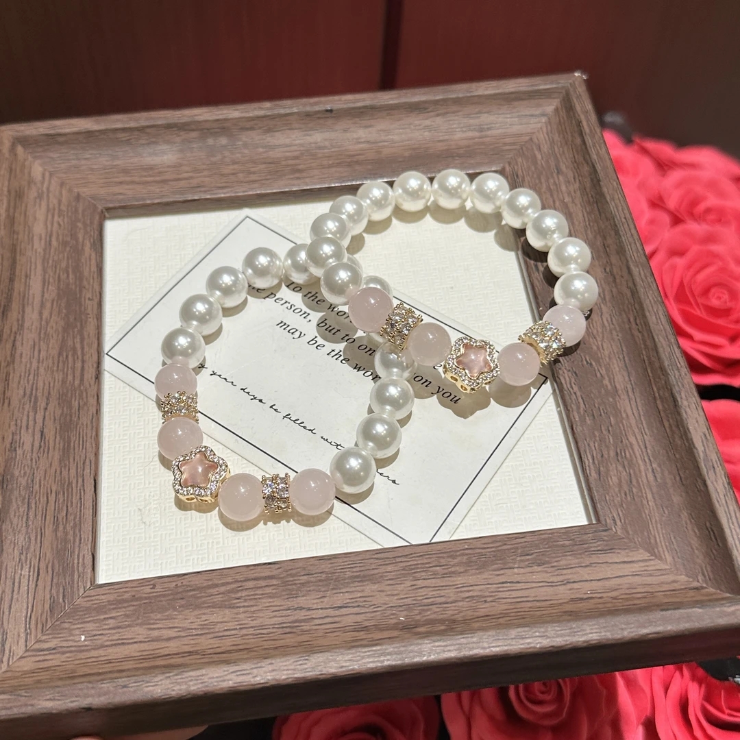S961 粉锆星 10mm贝珠➕粉晶设计款手串 颜色微差