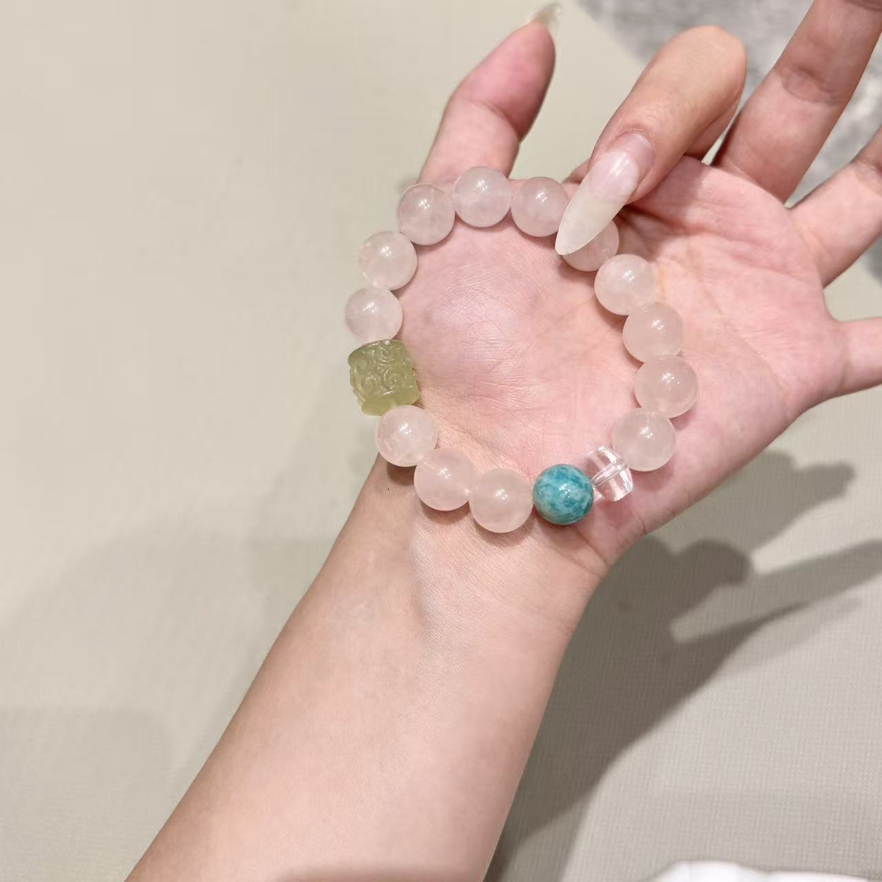 【水晶手链】天然水晶西柚粉x萤石x天河石x白水晶
