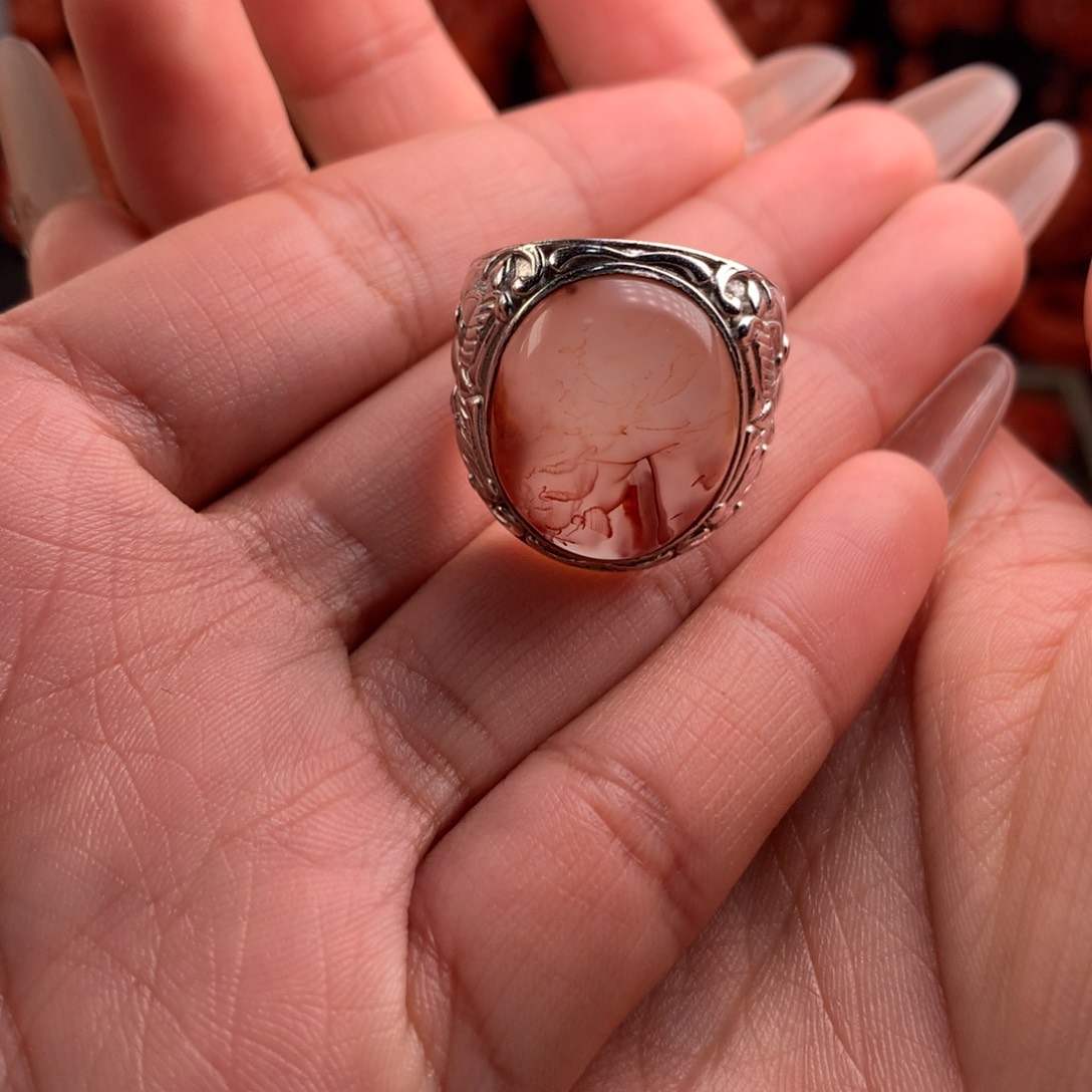 南红玛瑙冰飘戒指银S925镶嵌