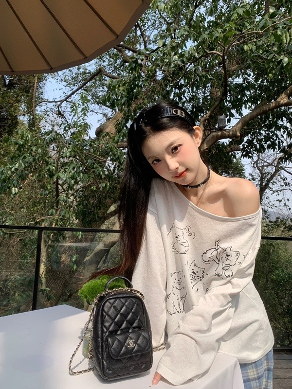 HAIYG#[DY0051]斜领INS风印花长袖宽松型防晒T恤ins显瘦时尚