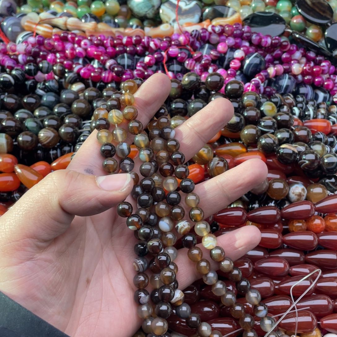 玛瑙/玉髓珠宝半成品未镶嵌一条装8mm咖色蚕丝玛瑙圆珠