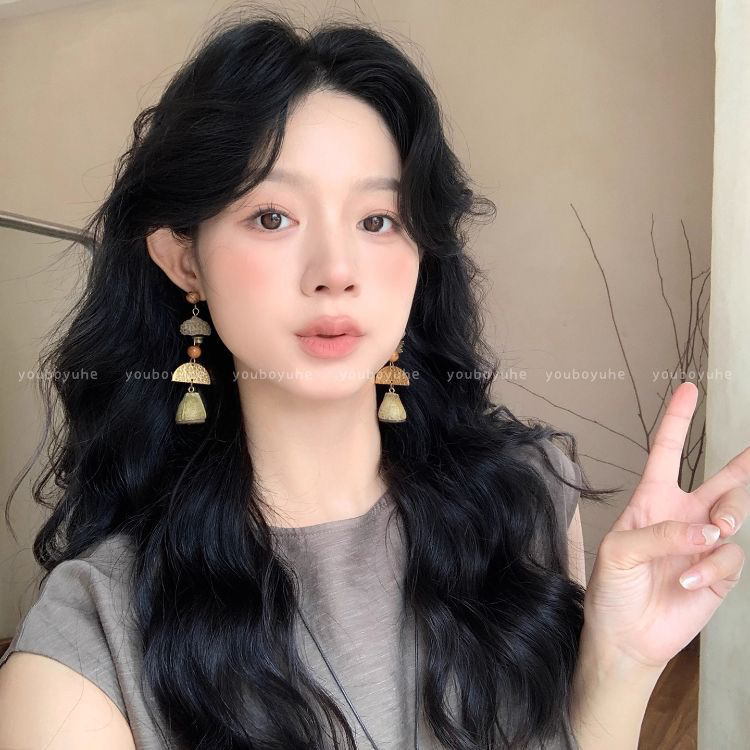 合金木质耳饰 新中式复古森系桉树果长款耳环女小众设计百搭耳饰