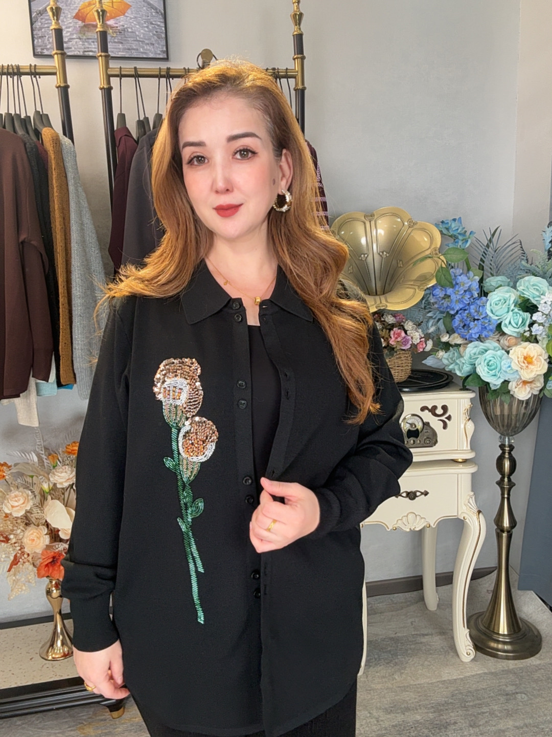 刺绣吸汗长袖印花时尚休闲上衣气质网红百搭绣花