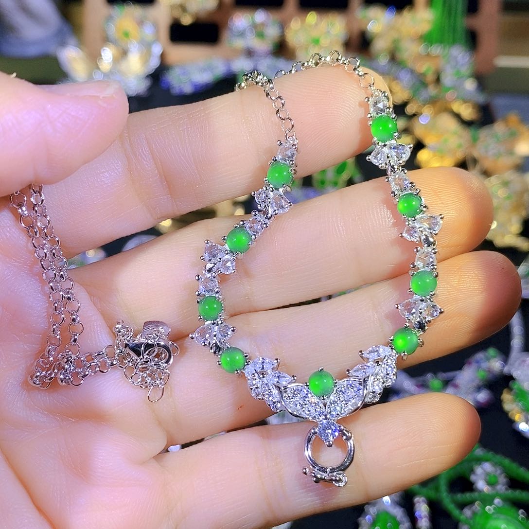 吊坠(不含链)银S925镶嵌翡翠