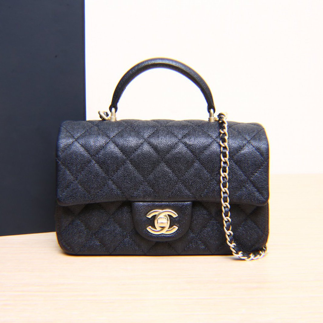 99新 Chanel/香奈儿 【小花Han】CF 手柄大Mini 黑色31开 金扣包