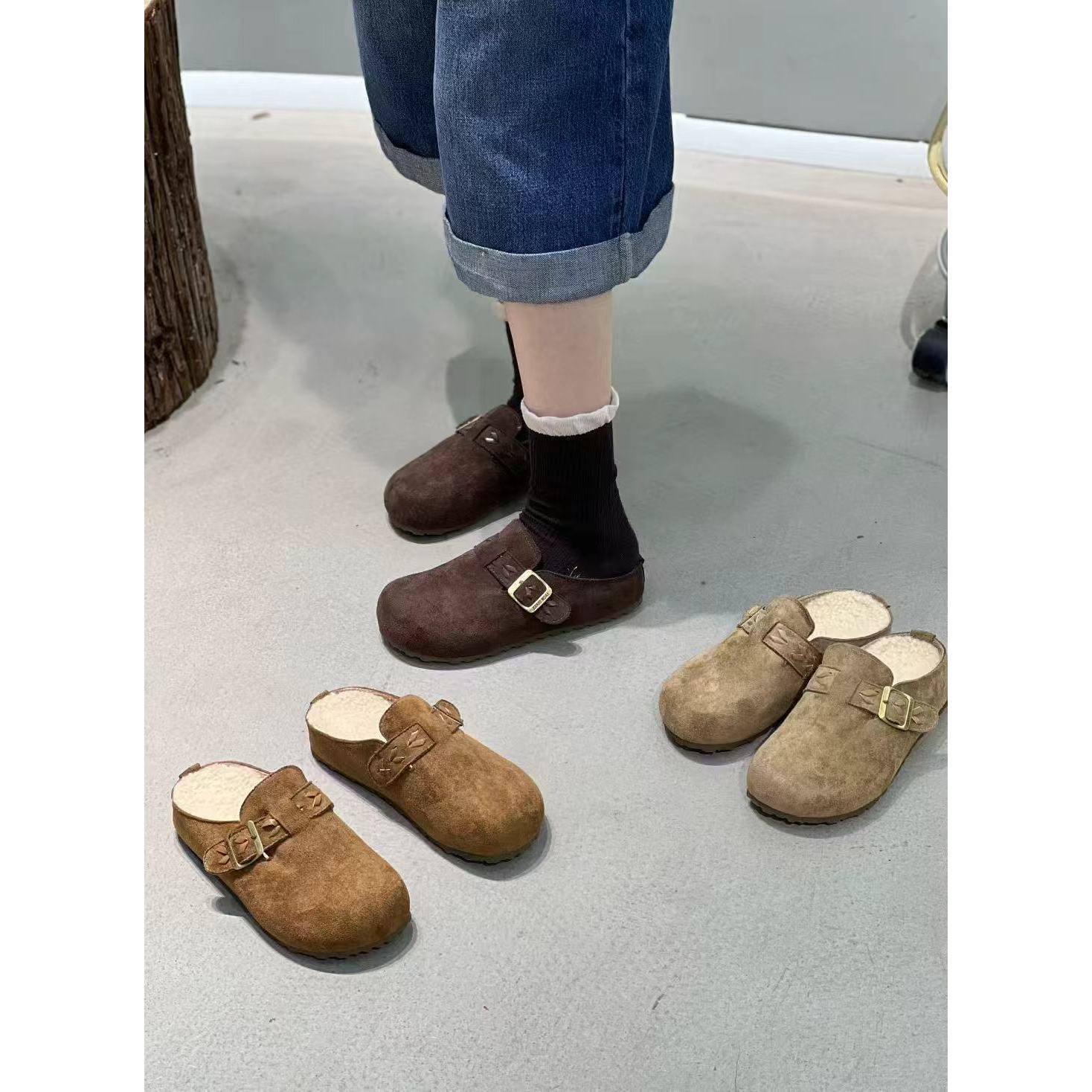 0001-2复古简约百搭女潮流勃肯半托鞋