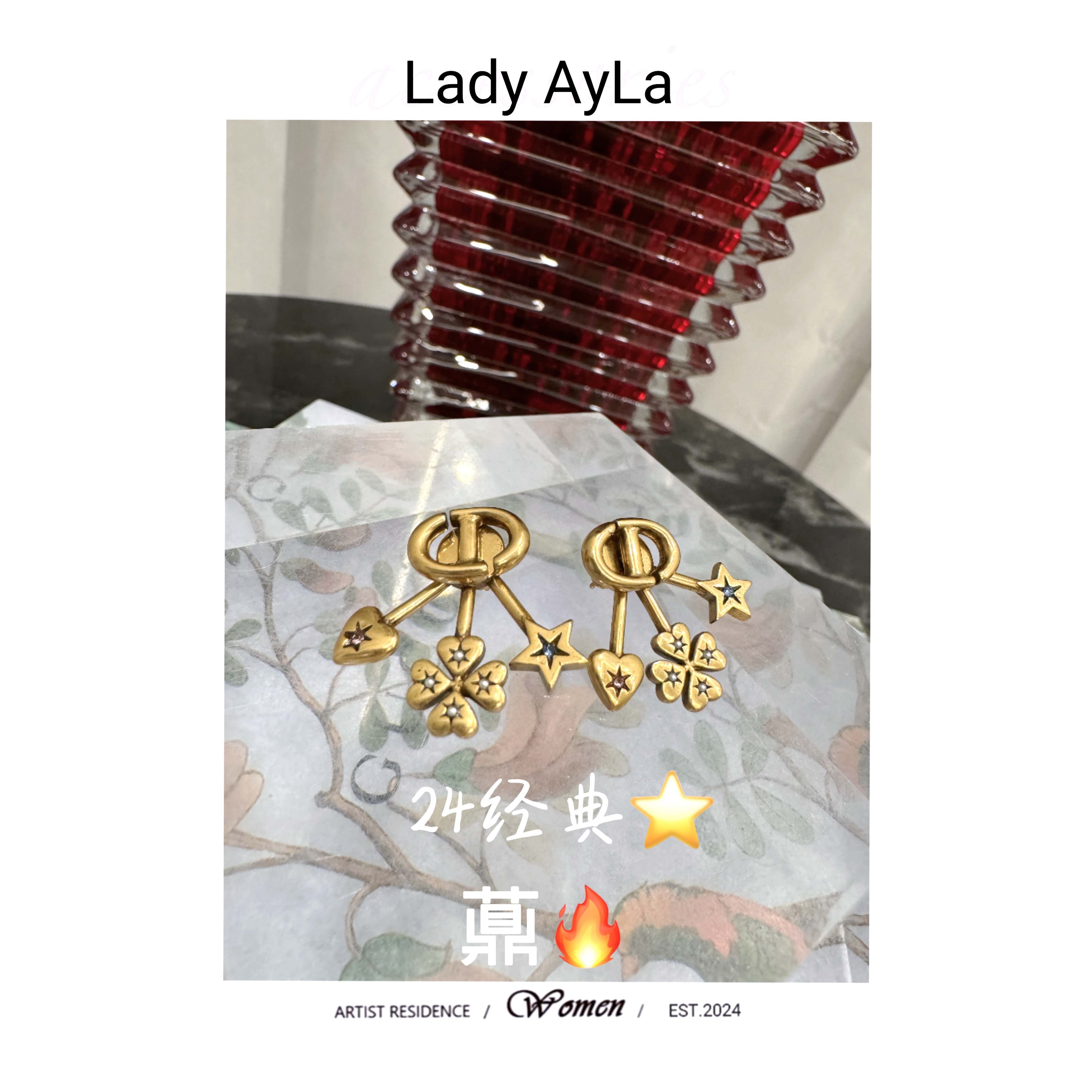 铜合金合成锆石耳饰 CD花花爱心经典轻奢时尚耳钉AL1181