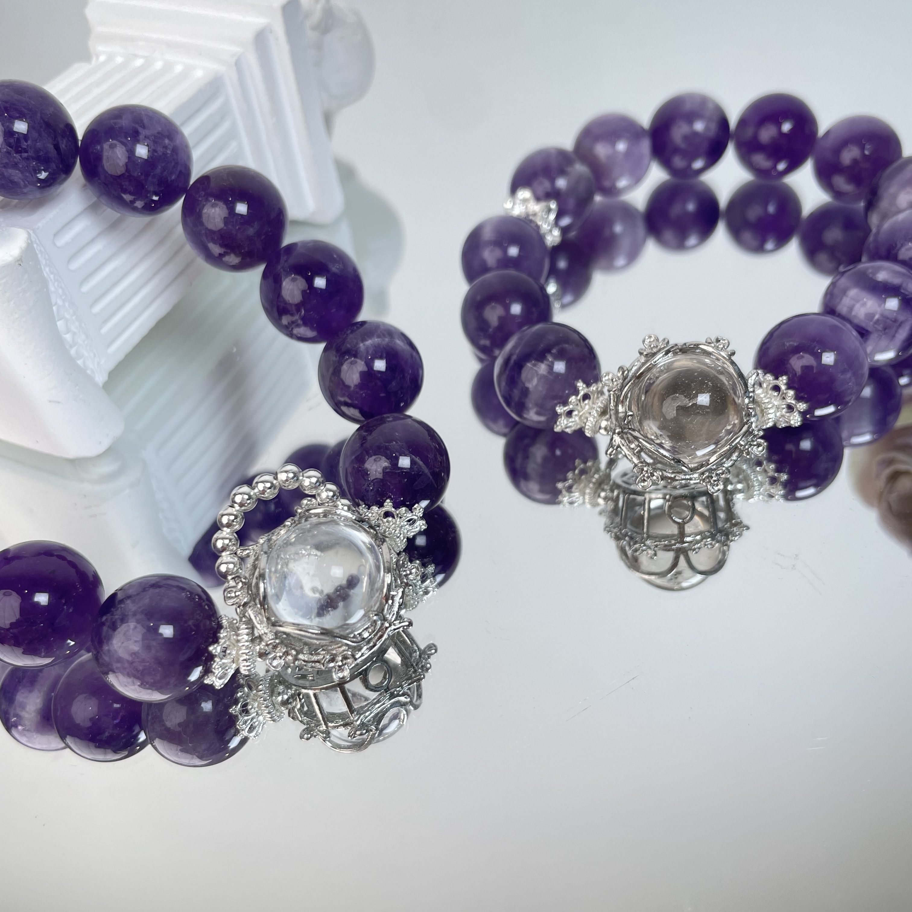 【001 夜明珠】白水晶紫水晶手串14-17mm面小仙多样性发其一Z