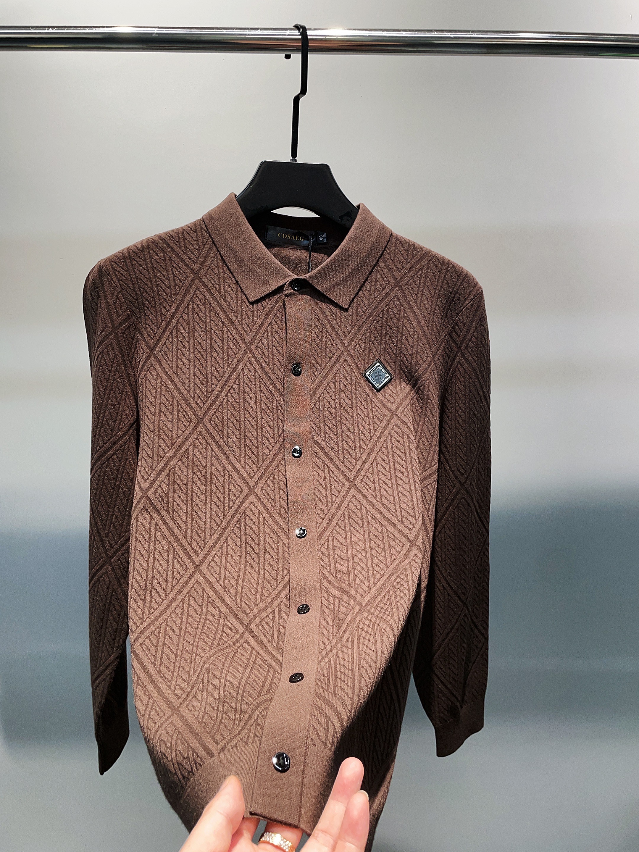 2025春秋新款潮牌休闲通勤风翻领针织开衫男舒适百搭毛衣外套