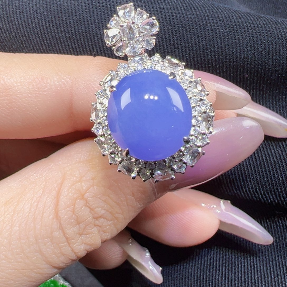 l***y翡翠18K金镶嵌戒指蛋面两用款可当吊坠