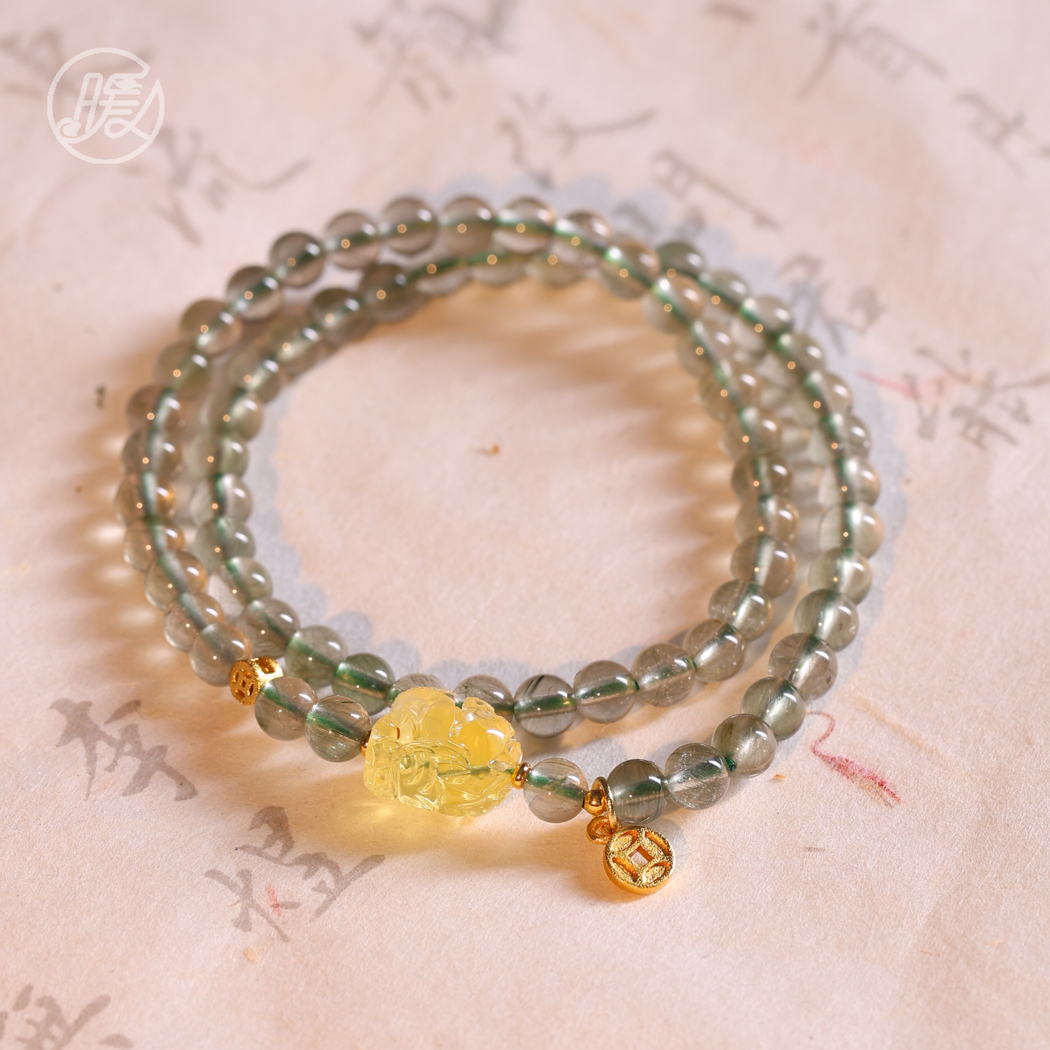 双圈绿兔毛水晶手串5mm搭配貔貅钱币吊坠手链F5173多样性发一