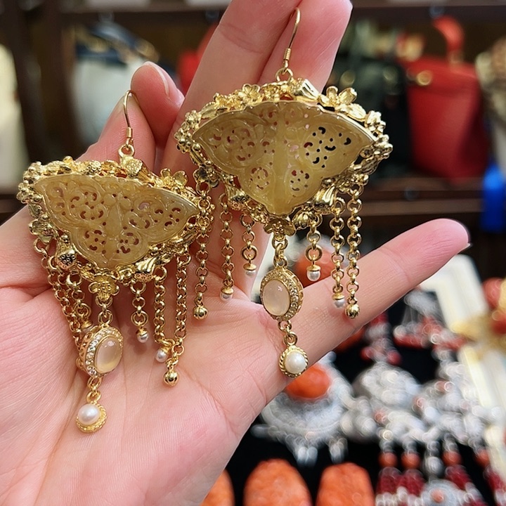 翡翠耳饰银S925镶嵌耳环