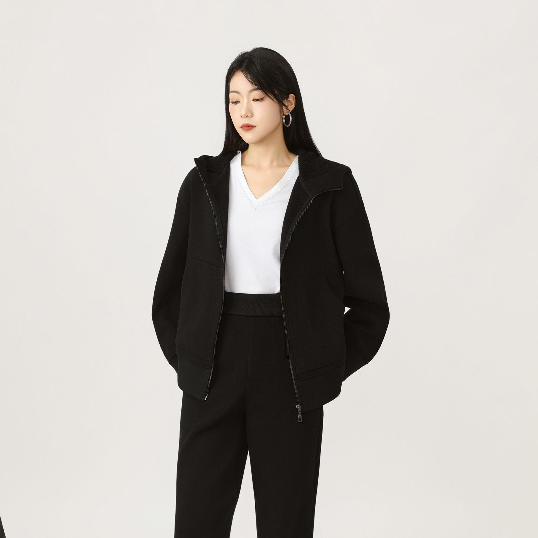 AMASS/阿玛施秋冬爆款时尚休闲连帽拉链加绒宽松卫衣外套5400935